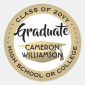 Afstuderen klasse jaar zwart goud en witte moderne ronde sticker (Voorkant)