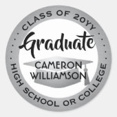 Afstuderen klasse jaar zwart wit en zilver modern ronde sticker (Voorkant)