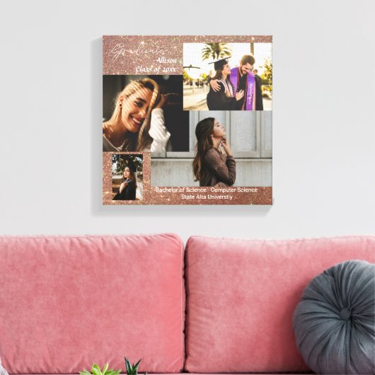 Afstuderen klasse Photo Collage Roos Gold Glitter Canvas Afdruk (Insitu (Woonkamer))