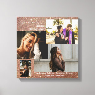 Afstuderen klasse Photo Collage Roos Gold Glitter Canvas Afdruk