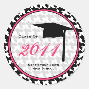 Afstuderen Klasse van 2011 Houndstooth & Pink Ronde Sticker