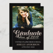 Afstuderen Klasse van 2012 Modern Black Invite Kaart (Voorkant / Achterkant)