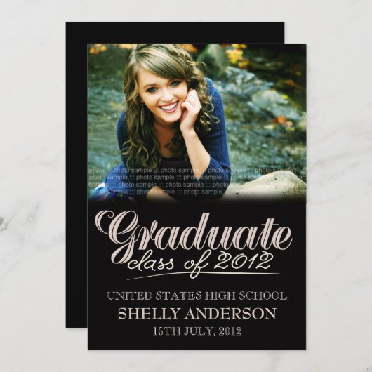 Afstuderen Klasse van 2012 Modern Black Invite Kaart (Voorkant / Achterkant)