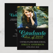 Afstuderen Klasse van 2012 Moderne Blauwe Groene U Kaart (Voorkant / Achterkant)