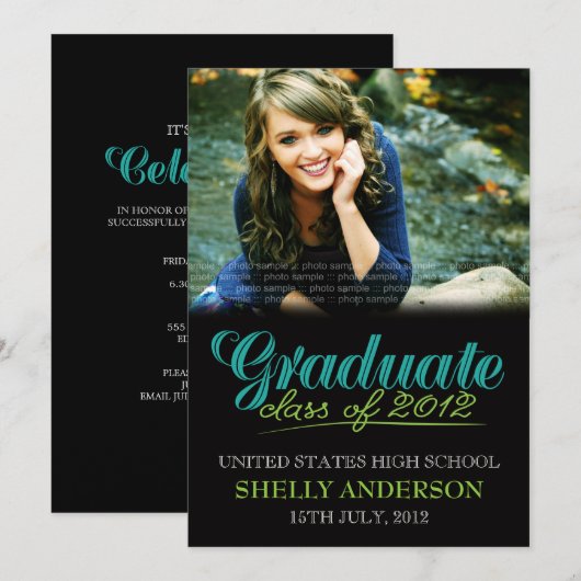 Afstuderen Klasse van 2012 Moderne Blauwe Groene U Kaart (Voorkant / Achterkant)