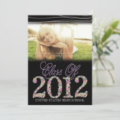 Afstuderen klasse van 2012, zwarte & roze uitnodi Kaart (Staand voorkant)