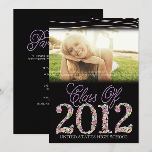 Afstuderen klasse van 2012, zwarte & roze uitnodi Kaart (Voorkant / Achterkant)