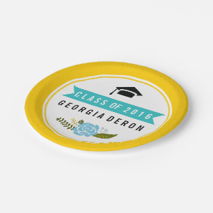 Afstuderen Klasse van 2016 gele aqua modern floral Papieren Bordje