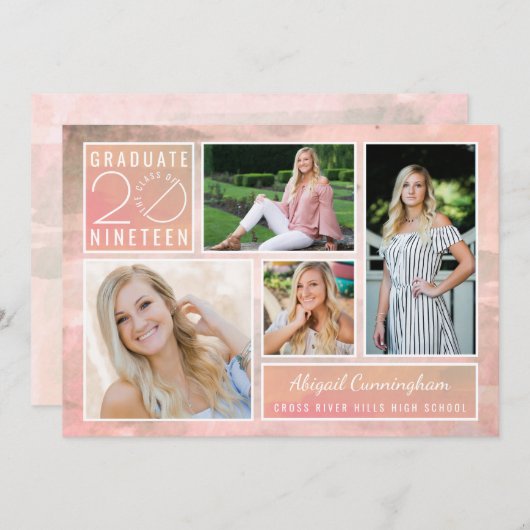 Afstuderen Klasse van 2019 4-Foto Waterverf Party Kaart (Voorkant / Achterkant)