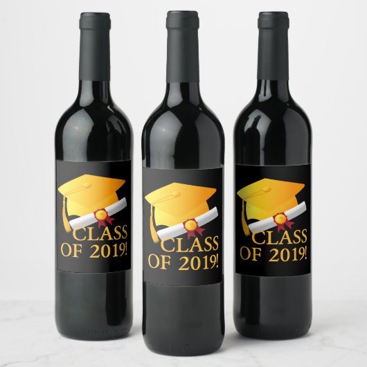 Afstuderen klasse van 2019! Pet en diploma scroll Wijn Etiket (Flessen)