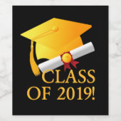 Afstuderen klasse van 2019! Pet en diploma scroll Wijn Etiket (Enkel label)