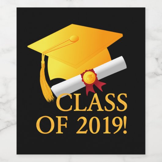 Afstuderen klasse van 2019! Pet en diploma scroll Wijn Etiket (Enkel label)