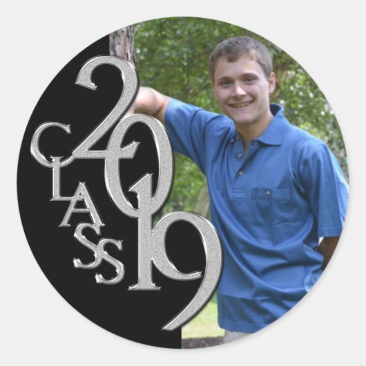 Afstuderen Klasse van 2019 Zwart en Zilver Foto Ronde Sticker (Voorkant)