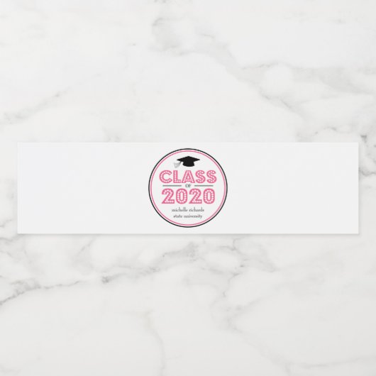 Afstuderen klasse van 2020 in lichten (roze) waterfles etiket (Enkel label)