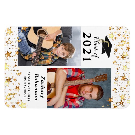 Afstuderen Klasse van 2021 Black Gold Stars Foto Magneet (Horizontaal)