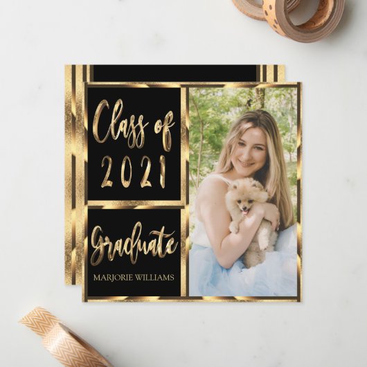 Afstuderen klasse van 2021 zwart-witscript notitiekaartje (Voorkant / Achterkant in situ)