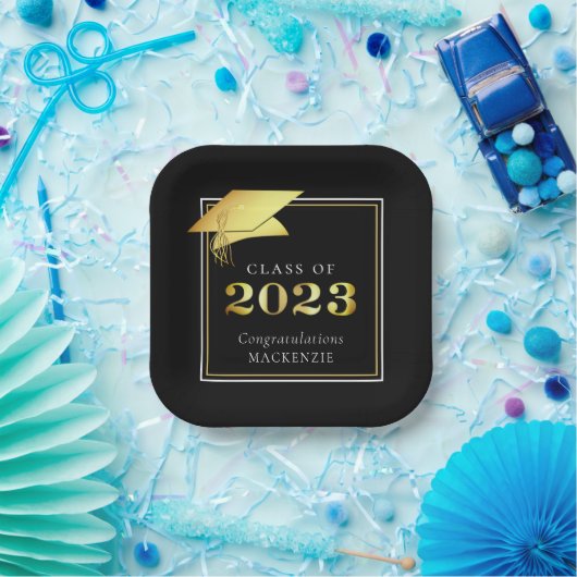 Afstuderen Klasse van 2023 Black Gold, speciaal ge Papieren Bordje (Feest)