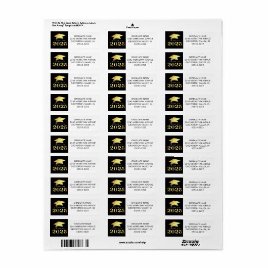 Afstuderen Klasse van 2023 Elegant Black Gold Foil Etiket (Full Sheet)