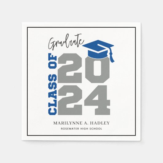 Afstuderen Klasse van 2024 Blauw en Grijs Servet (Voorkant)