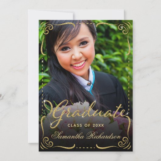 Afstuderen Klasse van 2024 Foto Zwart Goud Kaart (Voorkant)