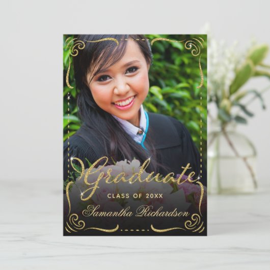 Afstuderen Klasse van 2024 Foto Zwart Goud Kaart (Staand voorkant)