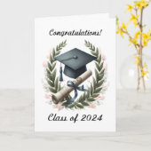 Afstuderen Klasse van 2024 Gefeliciteerd Pet Kaart (Gele Bloem)