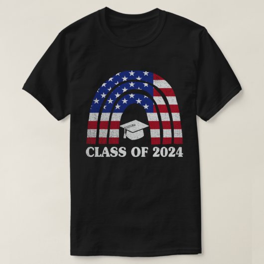 Afstuderen Klasse van 2024 Rainbow USA Amerikaanse T-shirt (Design voorkant)