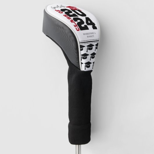 Afstuderen Klasse van 2024 Rood en Zwart Golfheadcover (Schuin)
