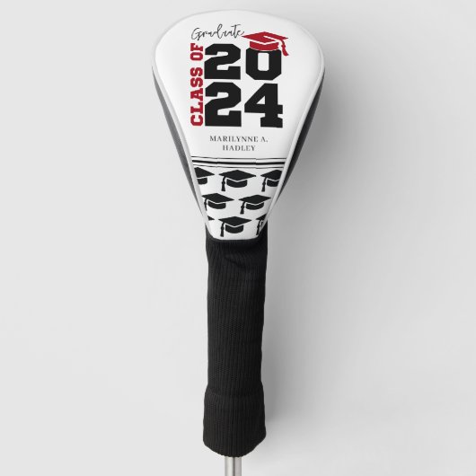 Afstuderen Klasse van 2024 Rood en Zwart Golfheadcover (Voorkant)