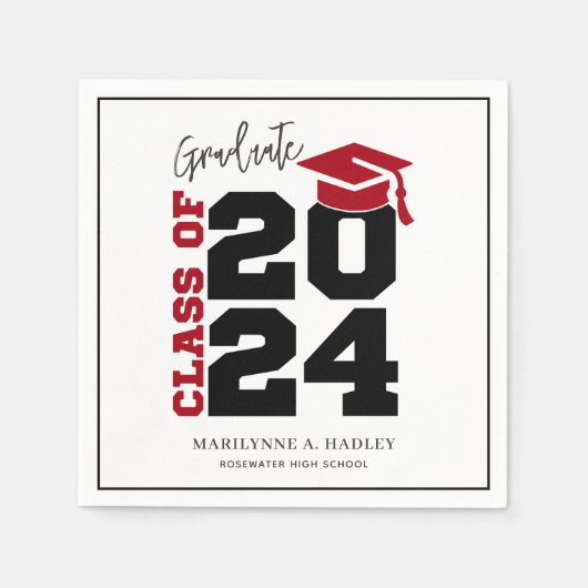 Afstuderen Klasse van 2024 Rood en Zwart Servet (Voorkant)