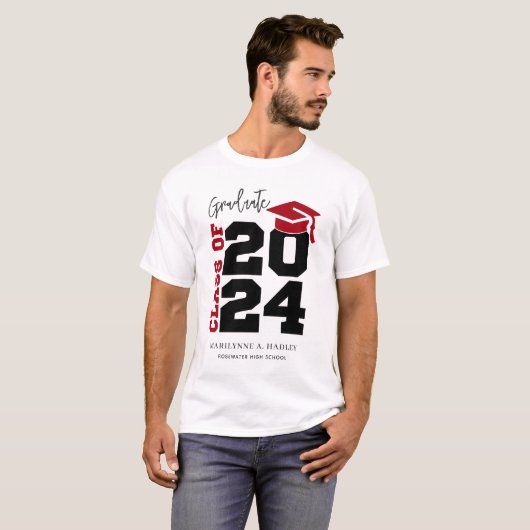 Afstuderen Klasse van 2024 Rood en Zwart T-shirt (Voorkant volledig)