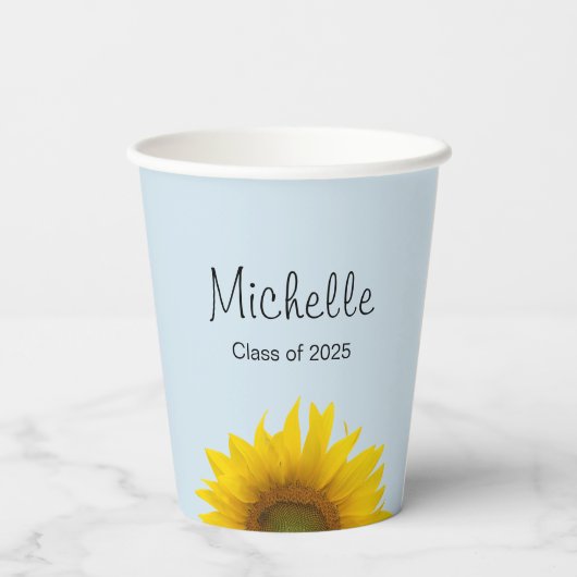 Afstuderen Klasse van 2024 Zonnebloem Blauw Papieren Bekers (Achterkant)