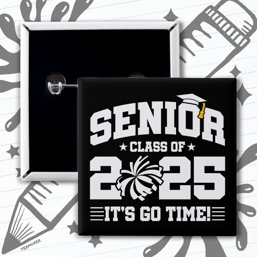 Afstuderen Klasse van 2025 Cheerleader Cheer Senio Vierkante Button 5,1 Cm