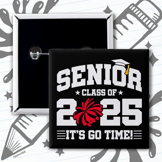 Afstuderen Klasse van 2025 Cheerleader Cheer Senio Vierkante Button 5,1 Cm