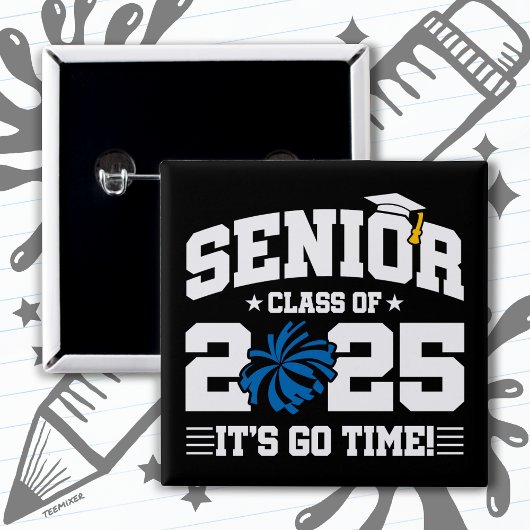 Afstuderen Klasse van 2025 Cheerleader Cheer Senio Vierkante Button 5,1 Cm