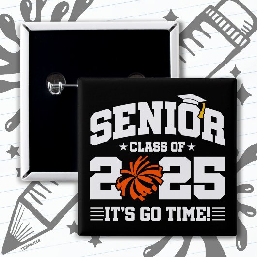 Afstuderen Klasse van 2025 Cheerleader Cheer Senio Vierkante Button 5,1 Cm