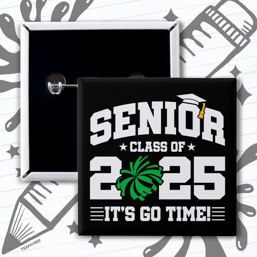 Afstuderen Klasse van 2025 Cheerleader Cheer Senio Vierkante Button 5,1 Cm