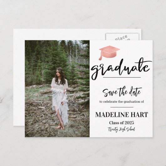 Afstuderen Klasse van 2025 | De datumfoto opslaan Aankondigingskaart (Voorkant / Achterkant)