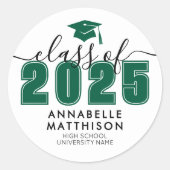 Afstuderen Klasse van 2025 Groen Afstuderen Ronde Sticker (Voorkant)