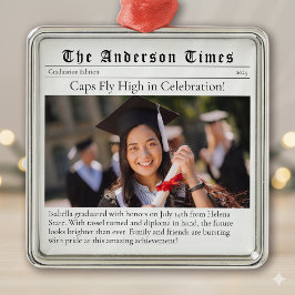 Afstuderen Klasse van 2025 Krantenfoto Keepsake Metalen Ornament