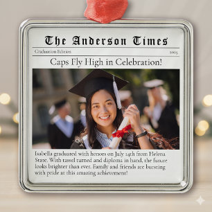 Afstuderen Klasse van 2025 Krantenfoto Keepsake Metalen Ornament