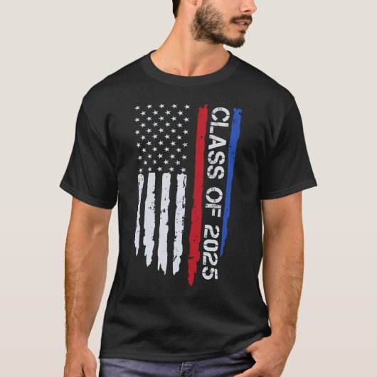 Afstuderen klasse van 2025 Senior Amerikaanse vlag T-shirt (Voorkant)