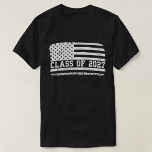 Afstuderen klasse van 2027 Senior Amerikaanse vlag T-shirt