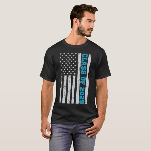 Afstuderen klasse van 2029 Senior Amerikaanse vlag T-shirt (Voorkant volledig)