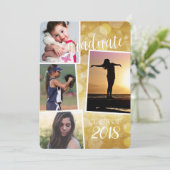 Afstuderen Klasse van 20__ Gold Bokeh met 4 foto's Kaart (Staand voorkant)