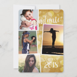 Afstuderen Klasse van 20__ Gold Bokeh met 4 foto's Kaart