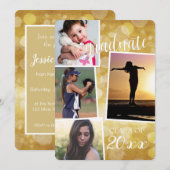 Afstuderen Klasse van 20__ Gold Bokeh met 4 foto's Kaart (Voorkant / Achterkant)