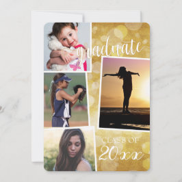Afstuderen Klasse van 20__ Gold Bokeh met 4 foto's Kaart