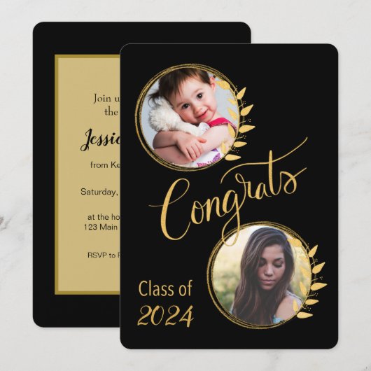 Afstuderen Klasse van 20_ Gold Glitter 4 pics Kaart (Voorkant / Achterkant)