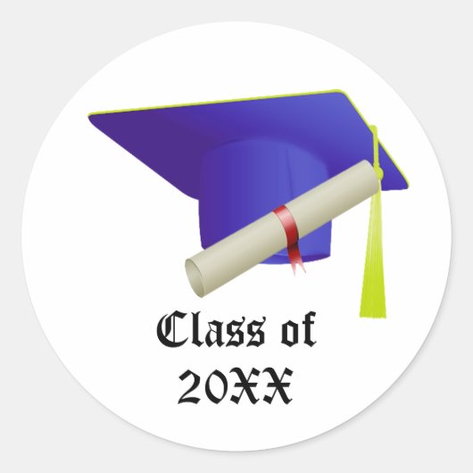 Afstuderen Klasse van 20XX Blauw Pet Ronde Sticker (Voorkant)